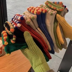 Ins糖豆韓国毛糸ニット手袋冬の女性の厚さはタッチパネルに触れることができます。