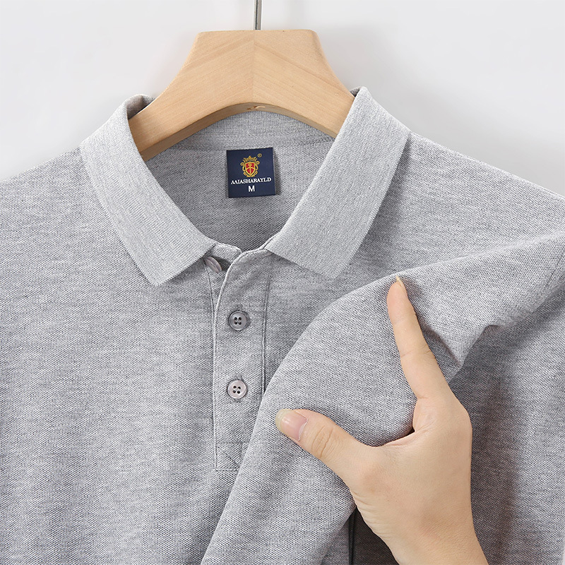 Otoño y invierno de color sólido cuello polo camiseta de polo de algodón blanco camiseta de polo de hombre manga larga vestido de trabajo personalizado bordado