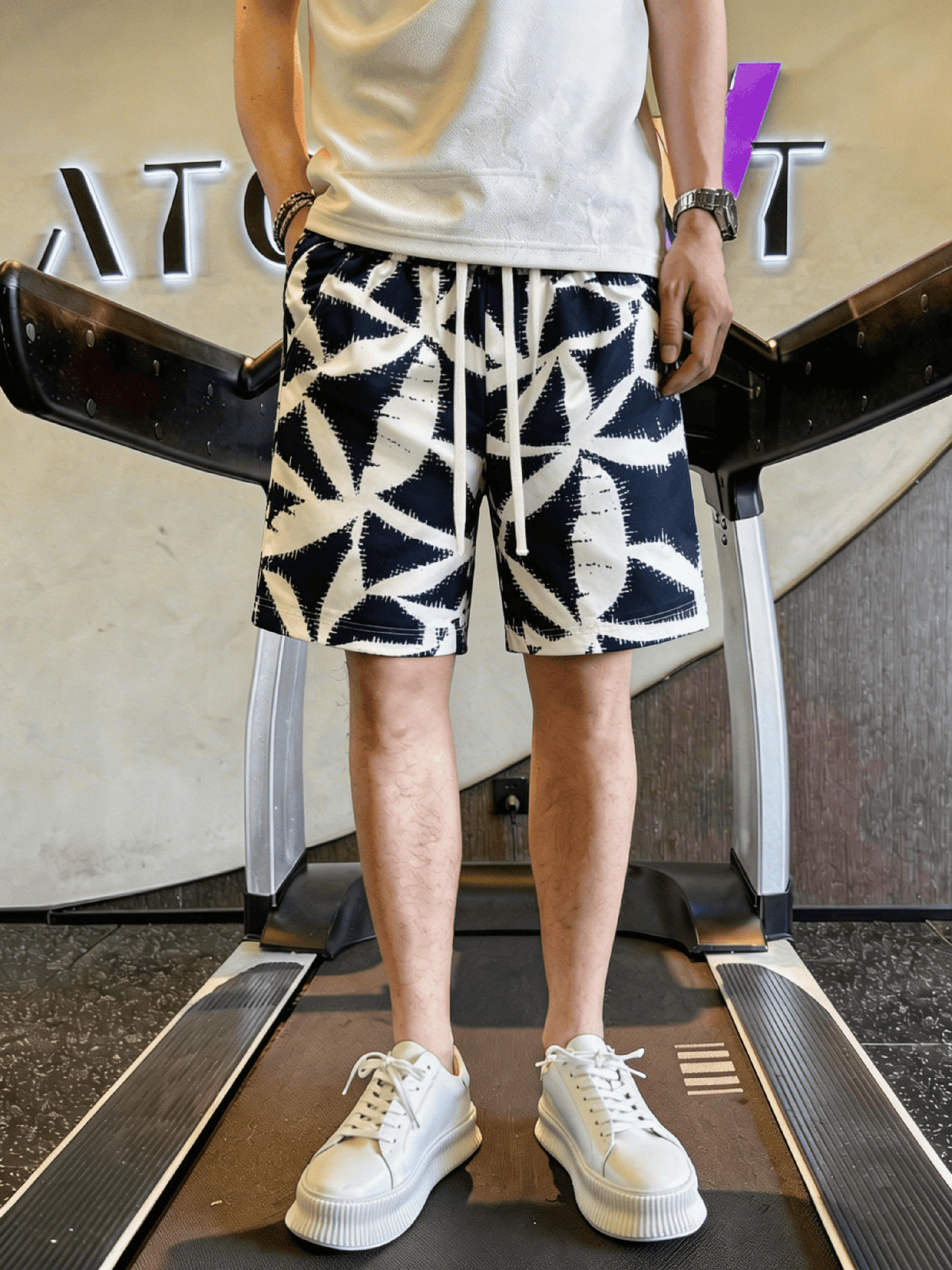 American Casual Summer Print Shorts For Men - High Street Fashion Loose Fit Beach Shorts With Artistic Pattern_viptrois.com