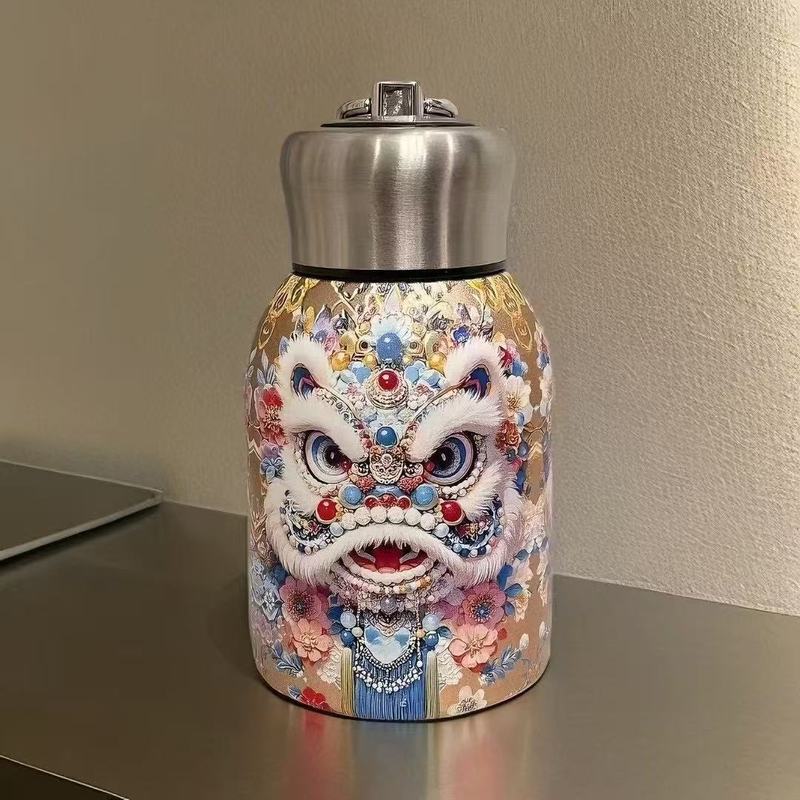 抖音爆款国风复古孔雀锦鲤保温杯316不锈钢双层真空水杯子国潮风|undefined