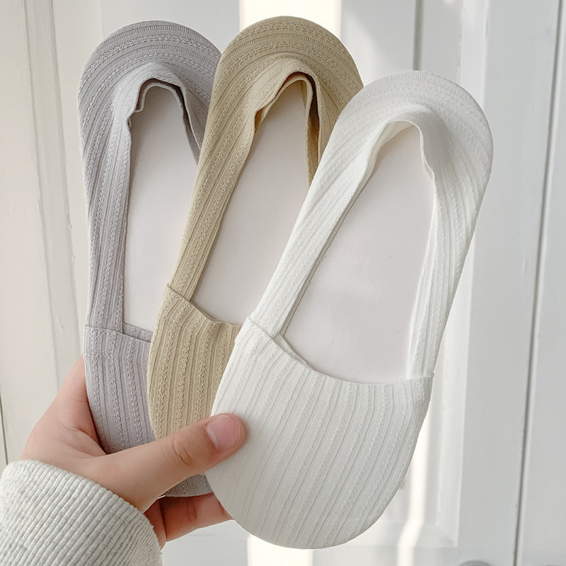 Boat Socks Women's Summer Thin Cotton Bottom Shallow Mouth Invisible Socks Short Socks Non-slip Heel Anti-roof Rearing with Loafers Socks