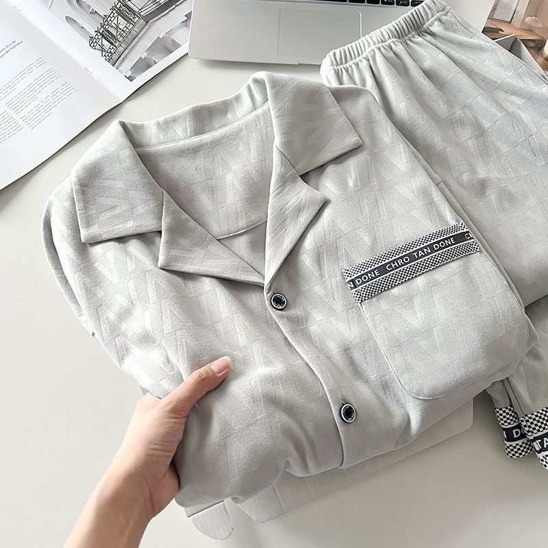 Derong Pajamas Men's Autumn and Winter 2025 New High-End Men's Gray Velvet Thickeneded Warm Home Clothes Set