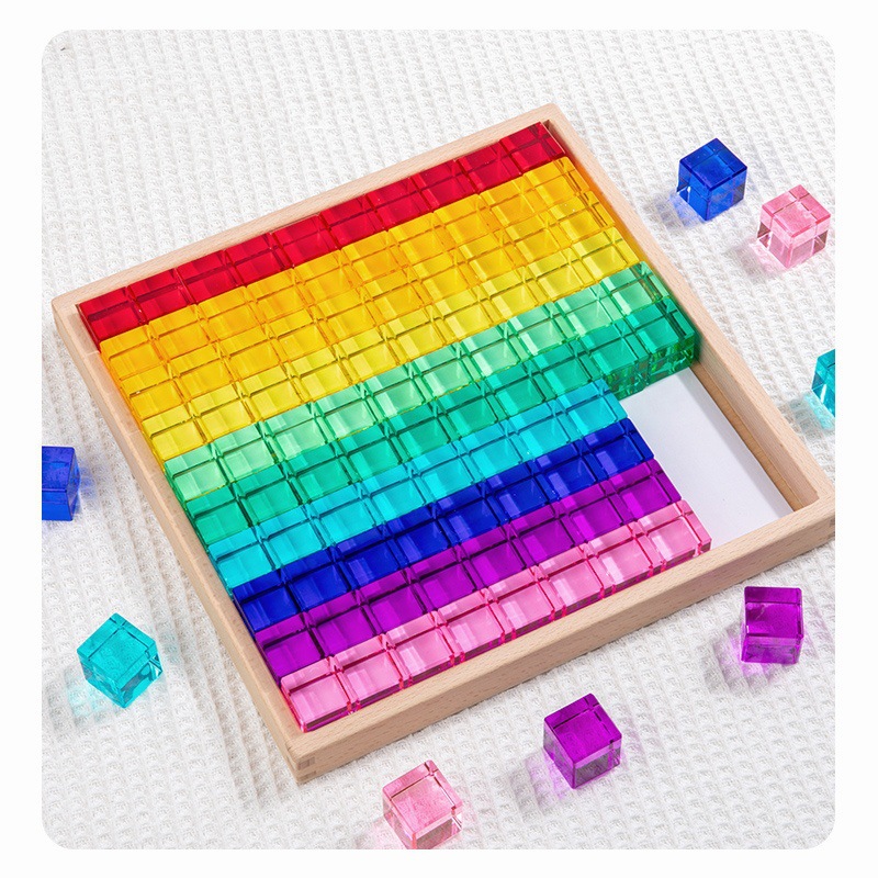 Bloques de construcción de arco iris cuadrados de acrílico, juguetes educativos de jardín de infantes, piedras preciosas de alta transmisión de luz, bloques de construcción de luces y sombras transfronterizos