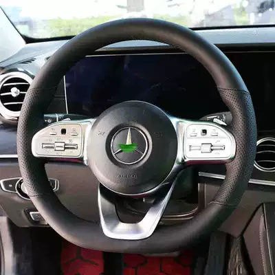 Wheel Cover: Steering wheel cover - microfiber-leather-black-leather-dark-blue-thread-holes-on-both-sides-be-sure-to-leave-a-message-and-note-the-year-and-model-38cm