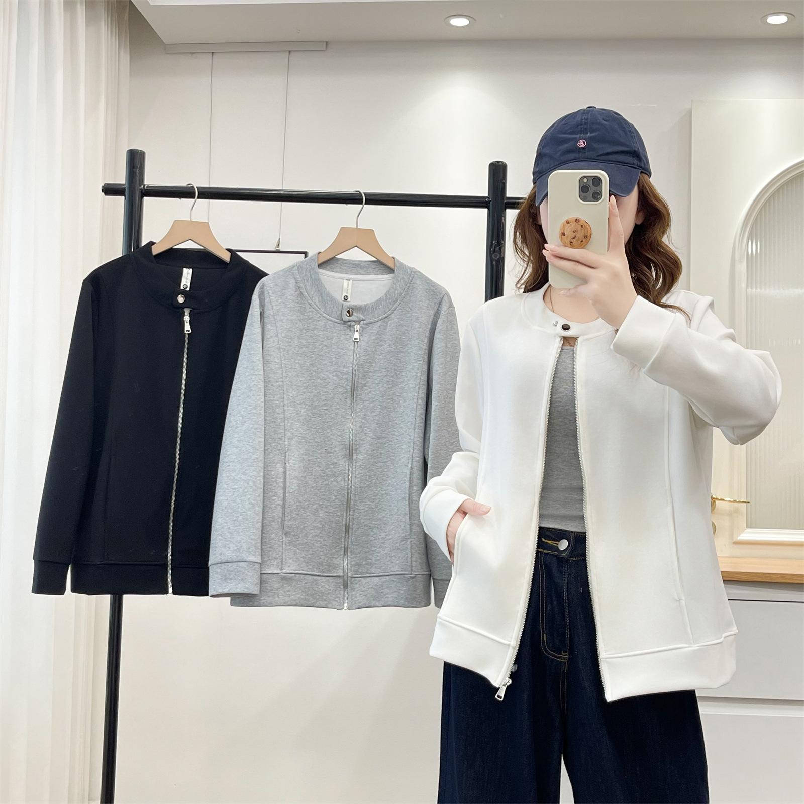 2026 Autumn Plus Size Sweatshirt Long Sleeve Cardigan Women's Jacket Simple Long Sleeve Casual Shirt for Plus Size Girls Baseball Jacket 2653