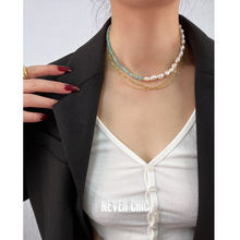 黄铜镀真金 法式度假风INS夏日天河石天然珍珠串珠短项链高级感