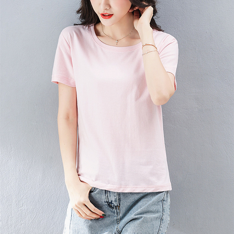 2022 New Internet Celebrity T-Shirt Women's Half-Sleeved Pure Color Bottoming Shirt Korean Style Casual Versatile Student Wear Lazy Style Inner Wear