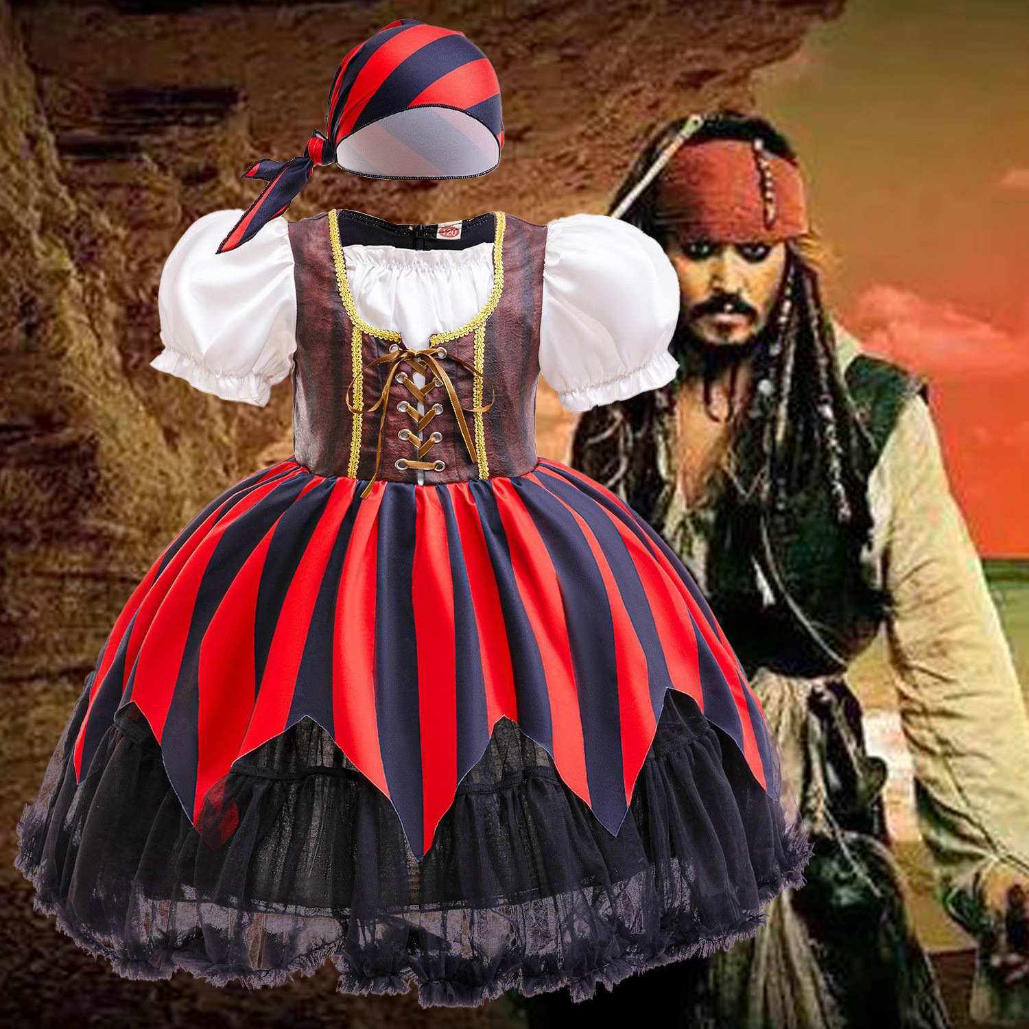 Cross -Bordder Halloween Pirates Clothing Girls Little девочка детская юбка принцессы капитан бумажный сервер производительности SB85