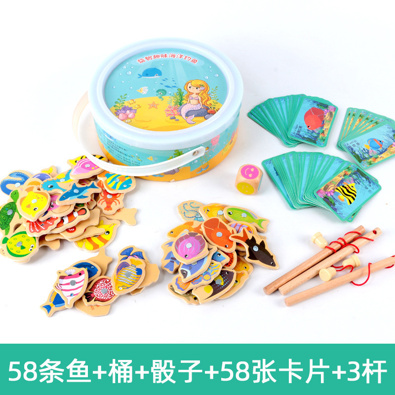 Suministro directo de fábrica barril de pesca de madera de pesca magnética juguetes niño bebé manos-en padre-hijo juego niño enseñanza ayudas