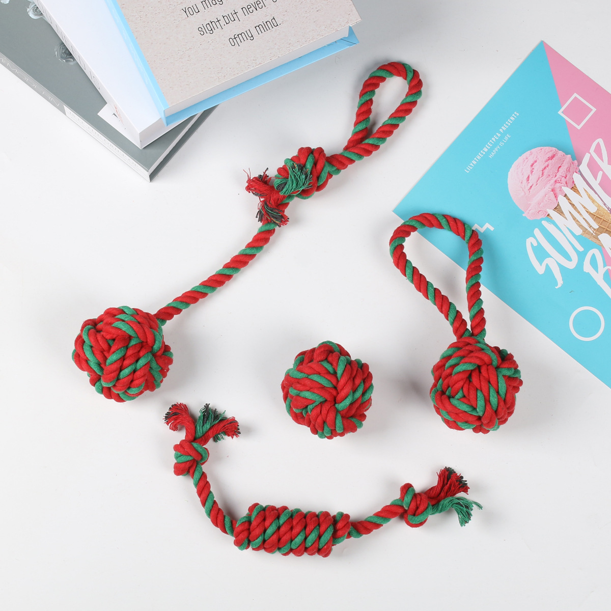 Amazon venta caliente juguetes para mascotas de Navidad juego de regalos perros de molienda dientes de limpieza de dientes cordón nudo fábrica de juguetes para perros en stock