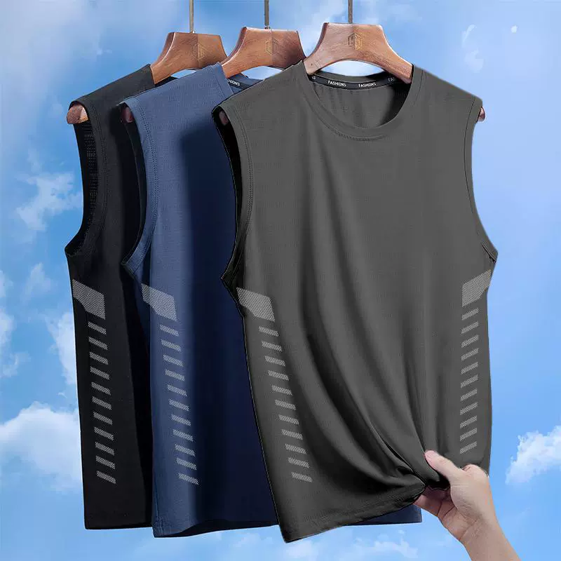Silk breathable quick dry vest, men's sports T-shirt with a round collar for leisure, suitable for outdoor wear