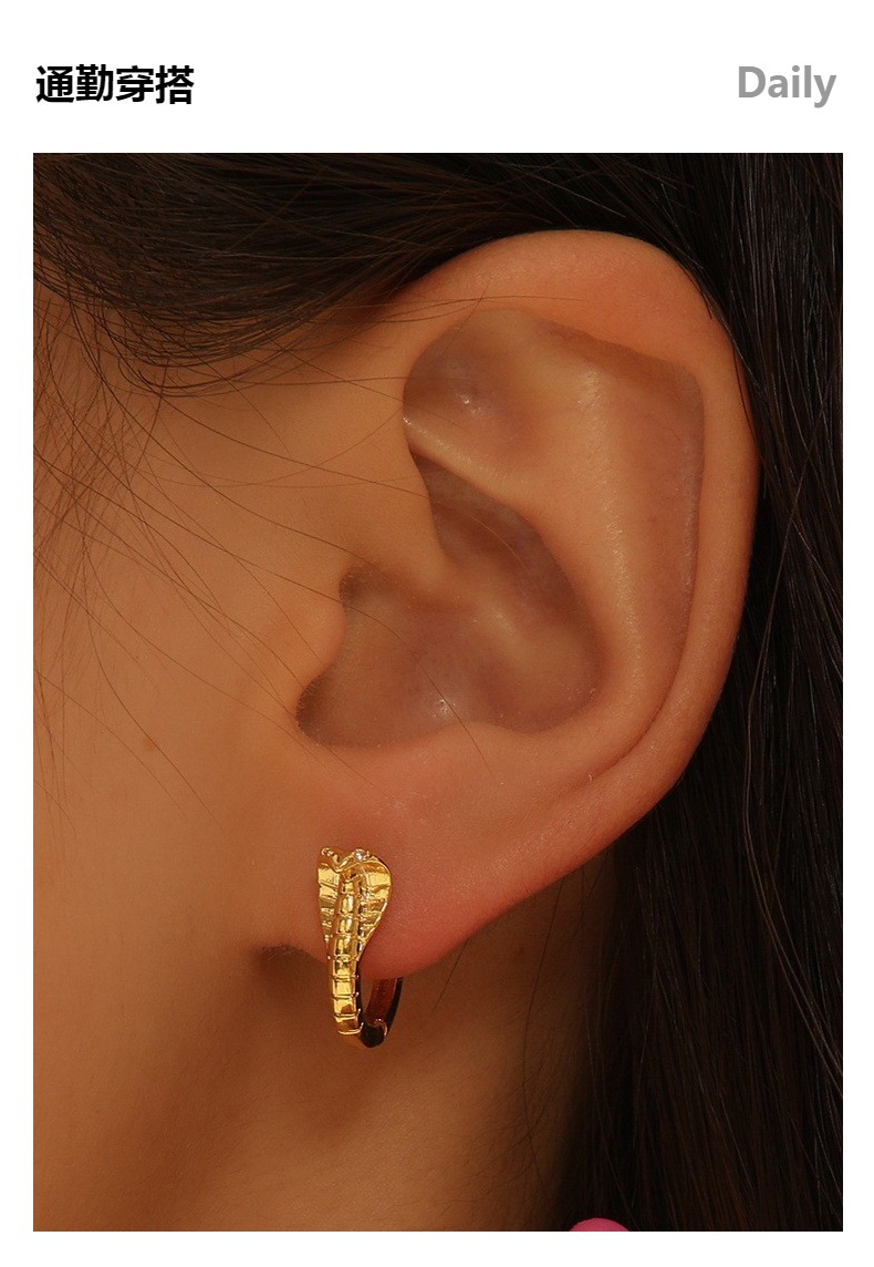 Vintage Cobra Snake Earring for Men, Hip Hop Gothic Style Single Ear Stud, Copper with Zircon detail image 10
