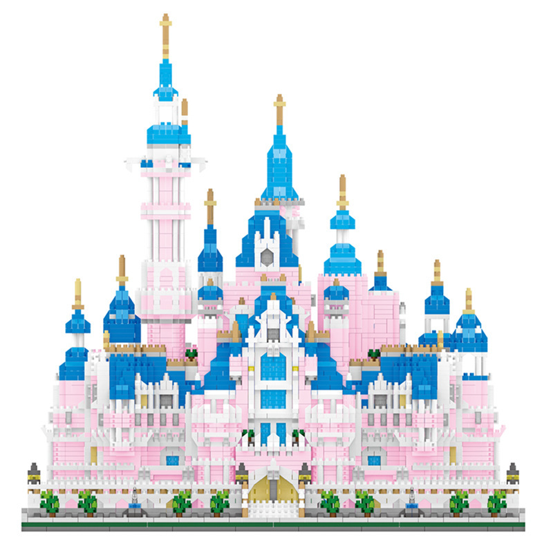 Miniatura bloques de construcción de partículas pequeñas de diamante Dream Pink Garden Castle auto-ensamblado creativo Rosa linda chica regalo