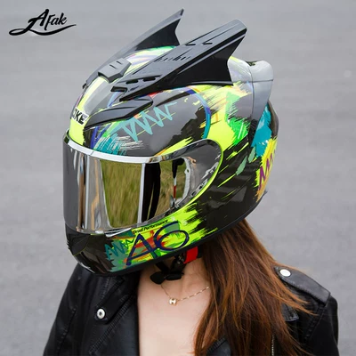 Motosiklet kaskı (dəbilqə) — Certified Motorcycle Helmet for Men - 3c-certified-graffiti-silver-mirror-horns-m