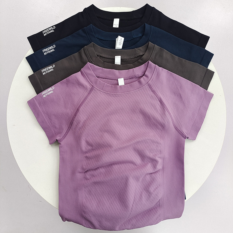 Lulu Yoga Clothing Women's Short-sleeved Top Elastic Breathable T-shirt Slimming Professional Running Training Fitness Clothing