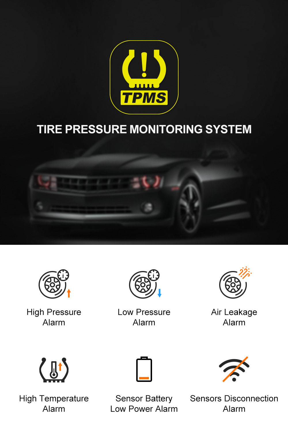 Android Large-Screen Tire Pressure Monitoring External Car Navigation Tire Pressure Monitor USB Receiver Tpms Private Model Square Shell