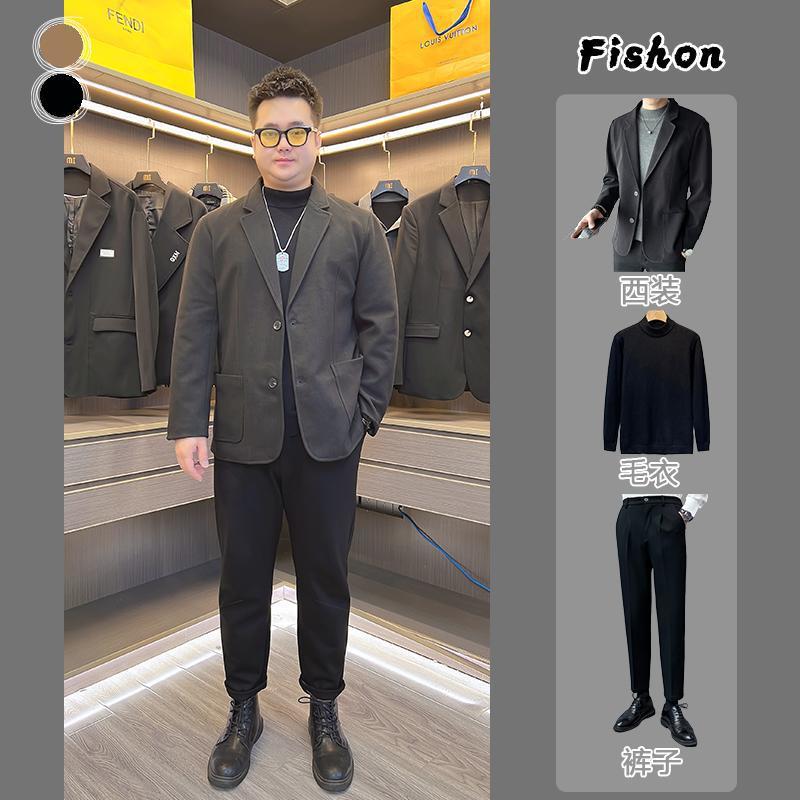 남자 올매치 세트 재킷 [3 피스] 겨울 플러스 사이즈 두꺼운 캐주얼 모직 세트 세트 트렌디 남성