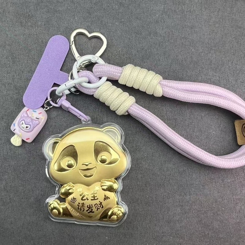 含金足金20mg公主发财奶茶熊猫创意挂饰爆款卡通批发手机挂钥匙扣|undefined