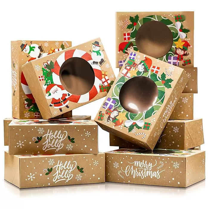 跨境新款圣诞节牛皮纸开窗姜饼糖果盒圣诞包装盒饼干盒礼物礼品
