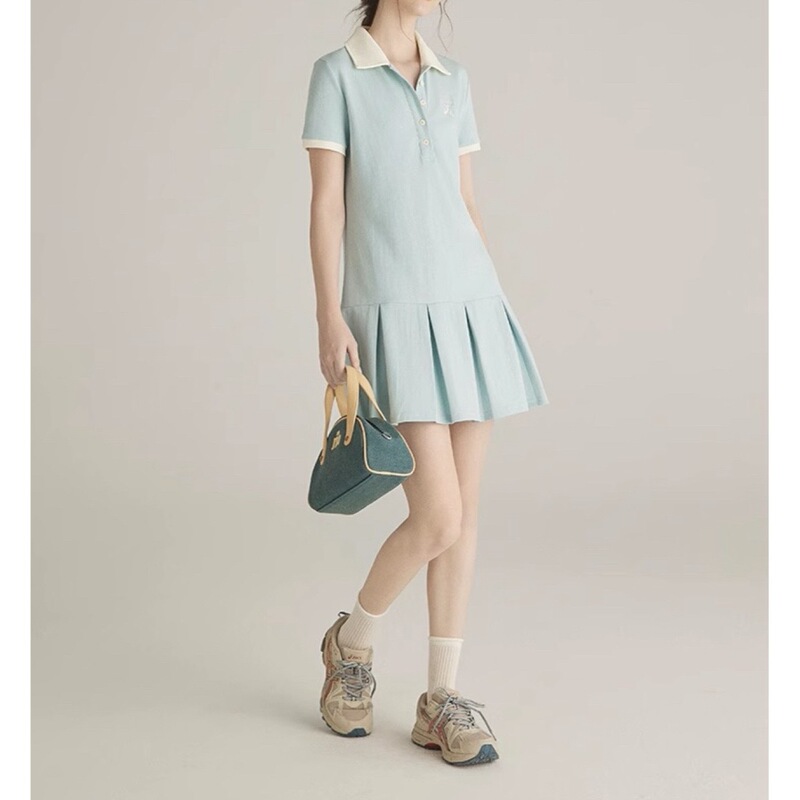 Thirty-three [Coton Candy] polo collar button dress women's summer sports leisure pleated skirt