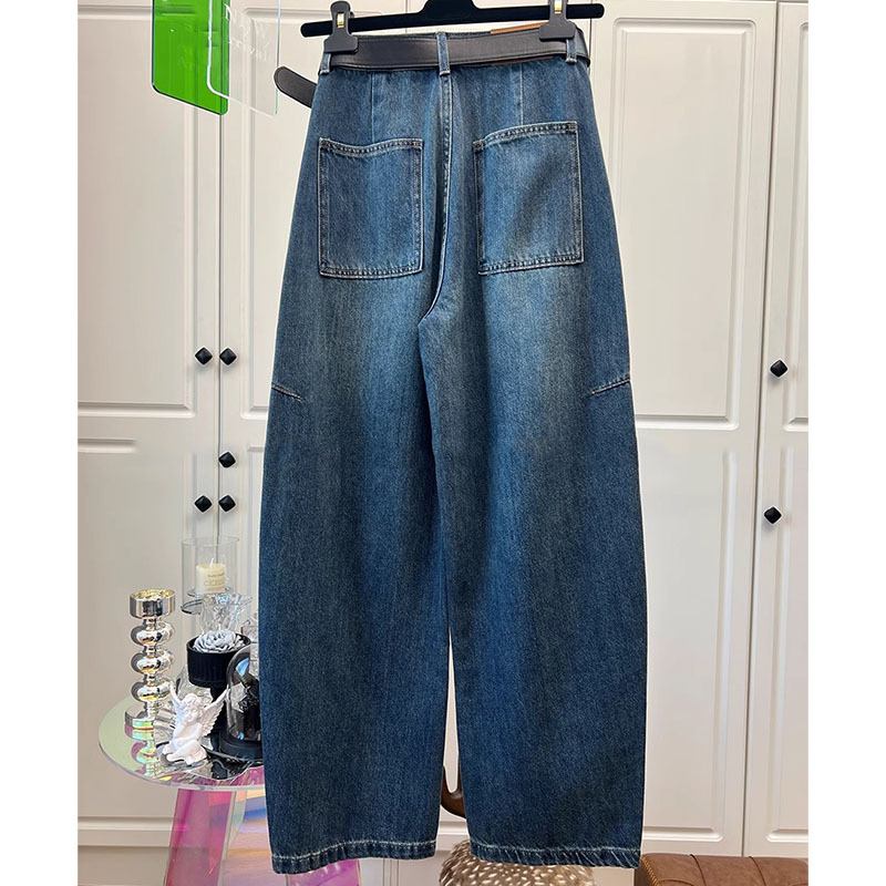 深セン2025の新型の南油の婦人服のヨーロッパの商品のアメリカの復古の水洗いはレジャーの曲がった刀の広い足のジーパンの女性をつなぎ合わせます。