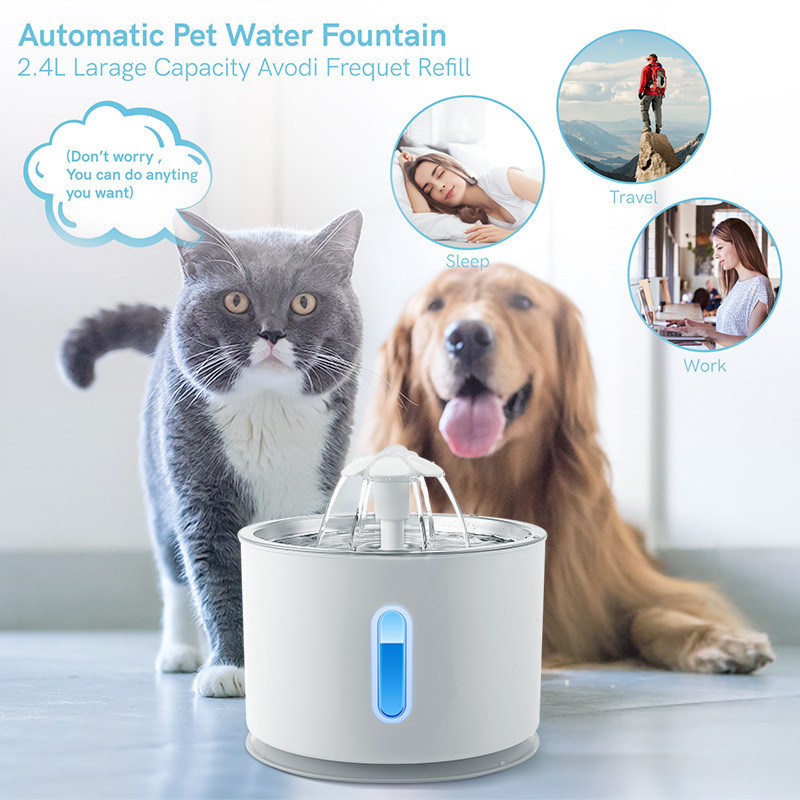 Amazon gatos bebedores de agua de 2.4L pequeñas flores bebedores de agua de mascotas de circulación automática de flujo bebedor de agua para perros