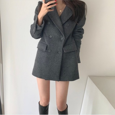 goods in stock korea Autumn and winter French temperament tailored collar senior Show thin Long sleeve Fur coat