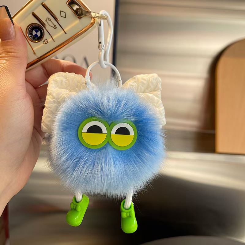 Grandes ojos arco peluche bolsas lindas llaveras de automóviles colgantes de bola de carbón imitación zorro colgantes de bola de pelo
