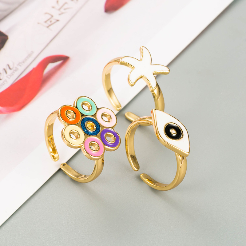 Retro Colorful Dripping Oil Electroplating Ring display picture 4