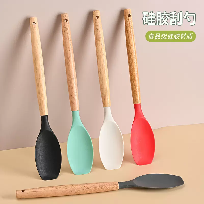 厨房硅胶铲锅铲 家用炒菜铲子不粘锅食品级耐温木柄硅胶铲勺套装