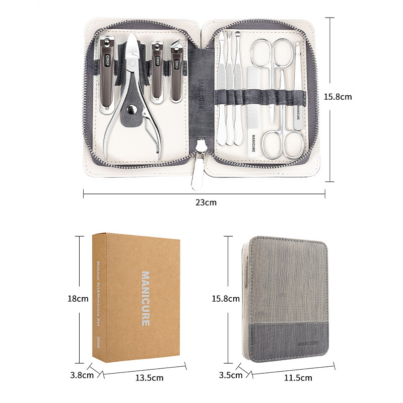 Conjunto de cortador de uñas de belleza conjunto de nuevas herramientas de manicuras en caja alicates de uñas tijeras de uñas 11 piezas portátiles boca plana