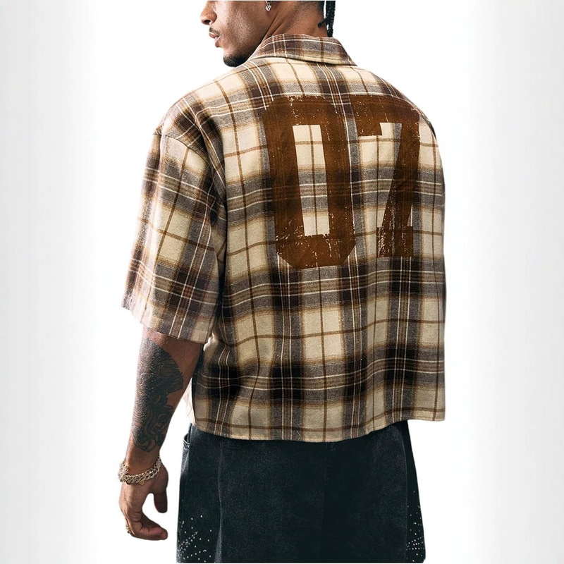 Summer New Men's Plaid Short Shirt with Button Number Graphic Loose Short Sleeve Vacation Y2K Casual T-Shirt Summer New Men's Plaid Short Shirt with Button Number Graphic Loose Short Sleeve Vacation Y2K Casual T-Shirt