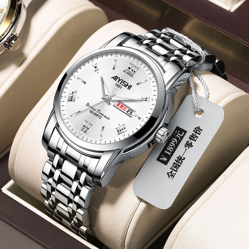 A- light silver white [Swiss imported movement] luminous calendar
