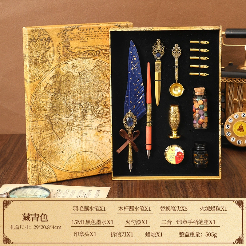 Writing brush, set, pen, with gem