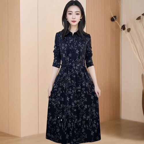 Light luxury temperament dress, new fashion belly, slim waist, floral dress, 2026 spring and autumn female