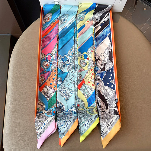 French retro light luxury saddle print ribbon print silk scarf bag strap wrapped handle silk tie decoration