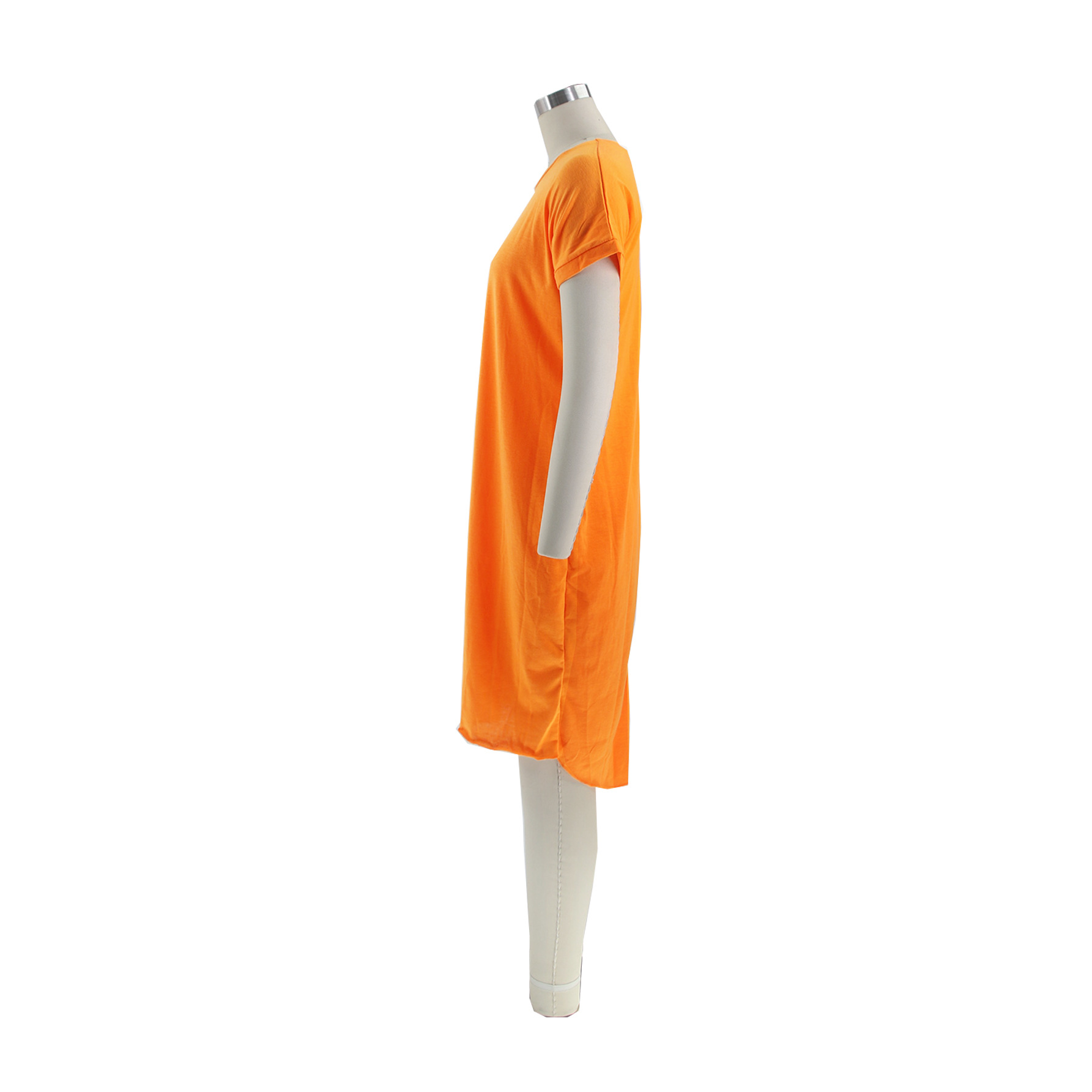 Summer Solid Color Pocket Front Short Back Length Irregular Asymmetric Dress