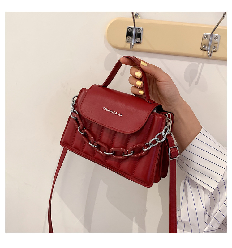 316g Weight Synthetic Leather Lining Material Magnetic Buckle Closure Type Single Shoulder Strap Strap Type Square Bag Bags Type Pu Leather Material Solid Color Pattern Streetwear Style Square Shape Khaki, Red, Yellow, Black Color Small Size Fashion Pu Leather Embroidery Thread Geometric Shoulder Bag Wholesale Nihaojewelry 8