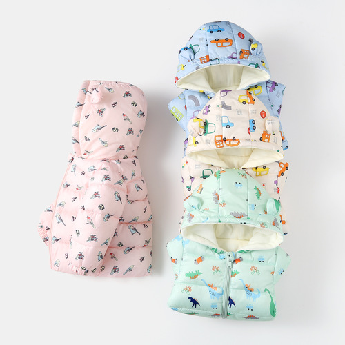  Autumn and Winter Boys and Girls Clothes Down Cotton Jackets Wholesale Infant and Toddler Ear Style Cotton Clothes Lambs Velvet Thickening