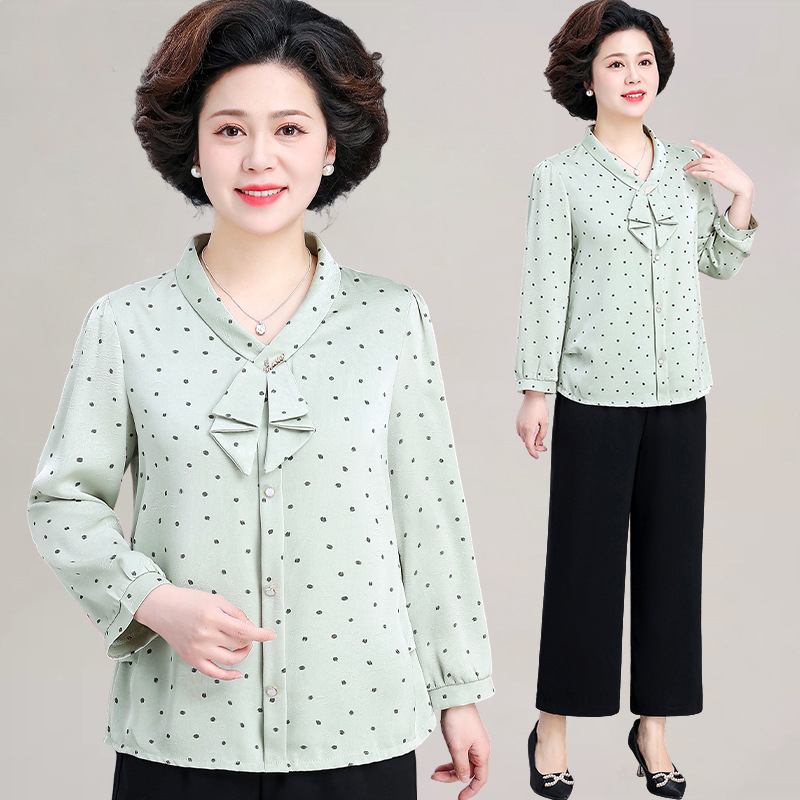 中老年女装春季2025新款时尚长袖雪纺衫中年妈妈春秋遮肚小衫上衣