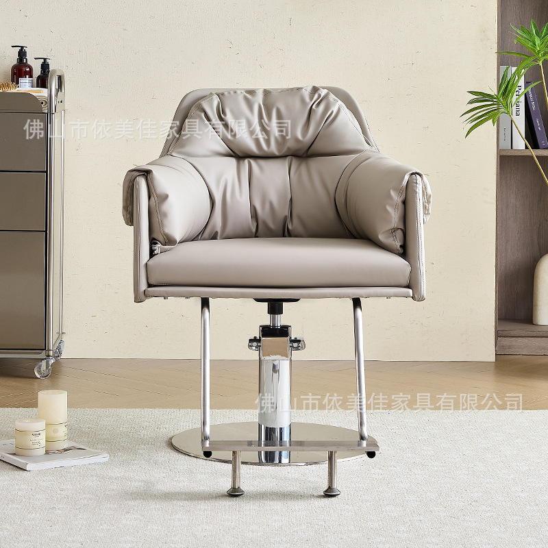 Fábrica directa de elevación silla de peluquería sensación de asiento cómodo y suave salón de belleza maquillaje especial de acero inoxidable gran chasis redondo