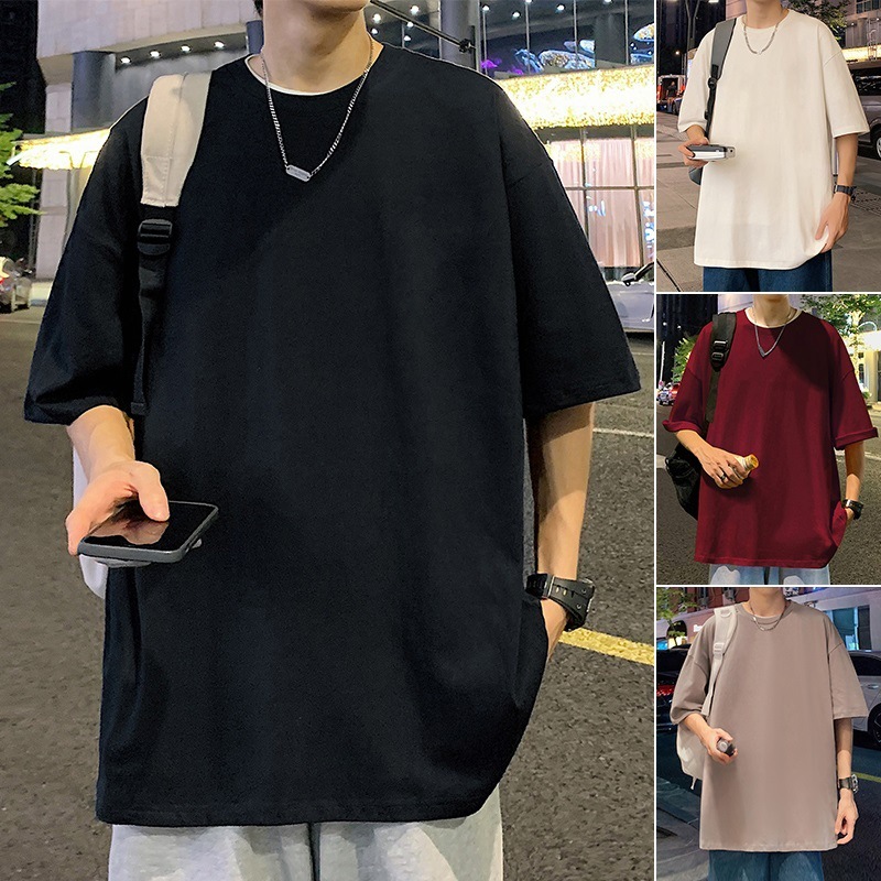 220g heavy cotton summer short sleeve T-shirt men's loose men's T-shirt half sleeve solid color bottoming shirt can be opened