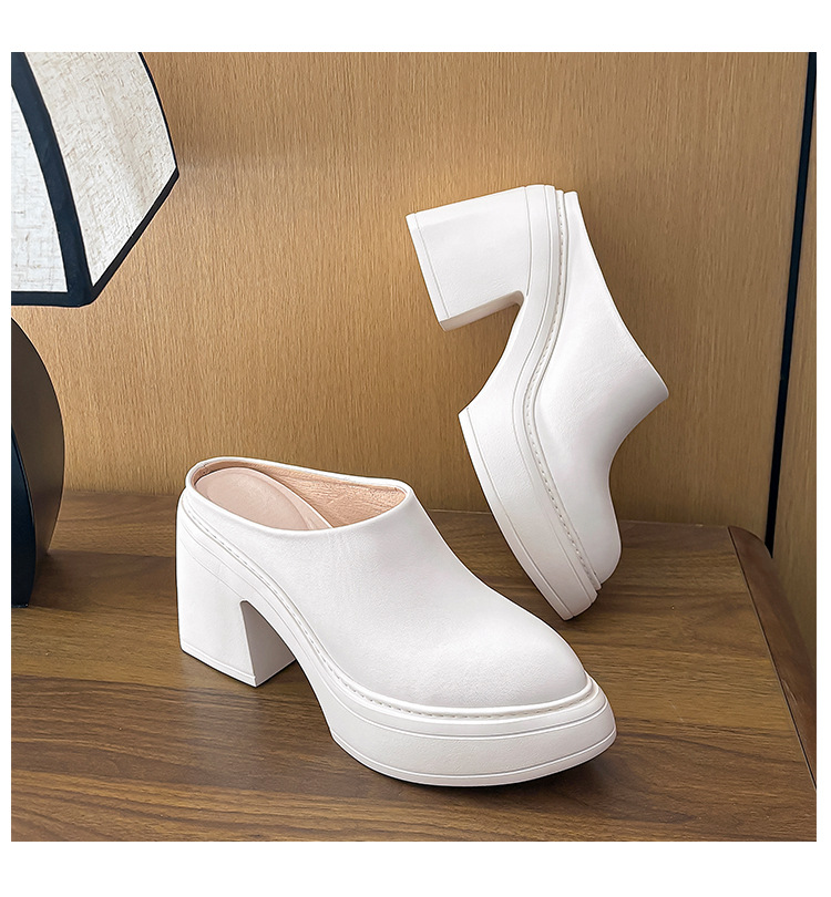 Dép mule nữ mũi nhọn đế xuồng chống nước gót cao 10cm — đen, màu hồng, Màu trắng nhạt chi tiết 19
