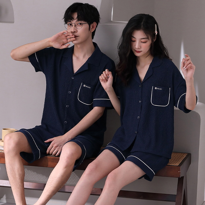 Pareja pijama de manga corta pantalones cortos cardigan algodón de verano coreano casual trajes de mujer ropa de hogar grande suelta para hombres