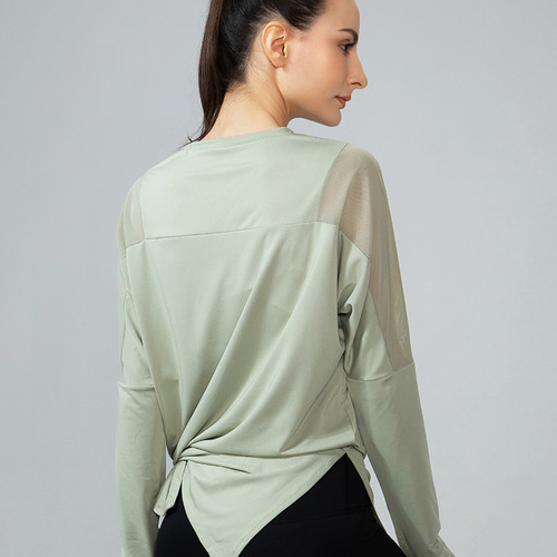 Quick-drying clothing for women, mesh thin, finger-buckle yoga clothing, running sports T-shirts, long-sleeved loose fitness clothing, women's tops