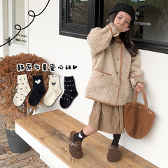 春季新款兒童襪子韓系可愛黑白愛心中筒女襪中大童棉襪寶寶襪批發