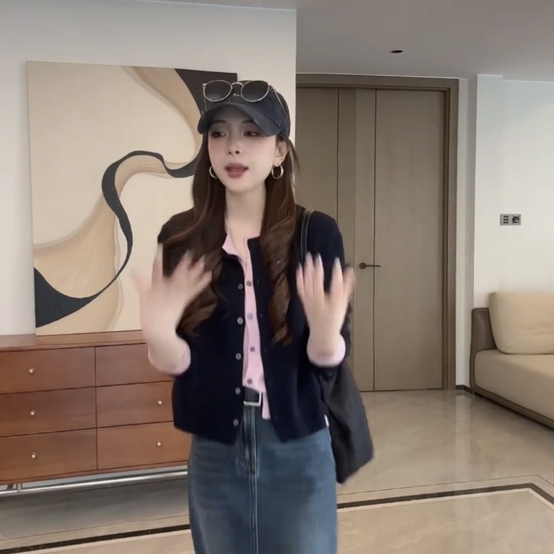 有现货 日常通勤洋气慵懒风宽松百搭显瘦撞色假两件针织衫女|undefined