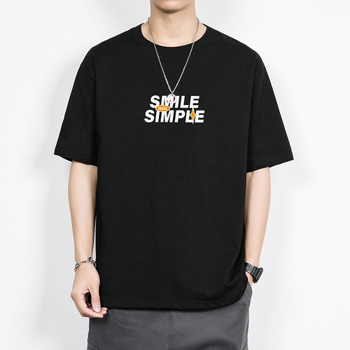 Summer brand pure cotton letter print short sleeve t-shirt for men unisex casual minimalist loose top base shirt for women