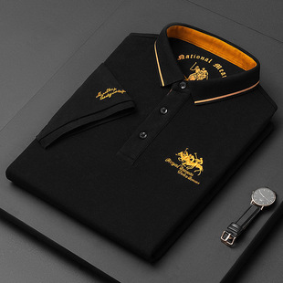 Cross-Border Popular Short-Sleeved T-Shirt Men's Summer New Product Young and Middle-Aged Men's Pure Color Embroidered Polo Shirt Casual T-Shirt Trend
