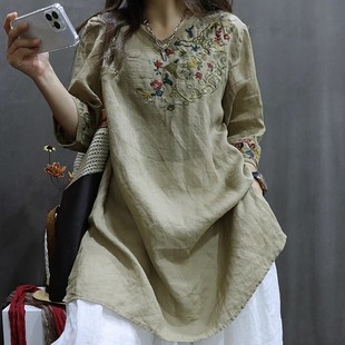 Cotton and Linen Women's Clothing 2025 Summer New Style Retro Literary Heavy Industry Embroider Loose Slimming Look Western Style Shirt Skirt